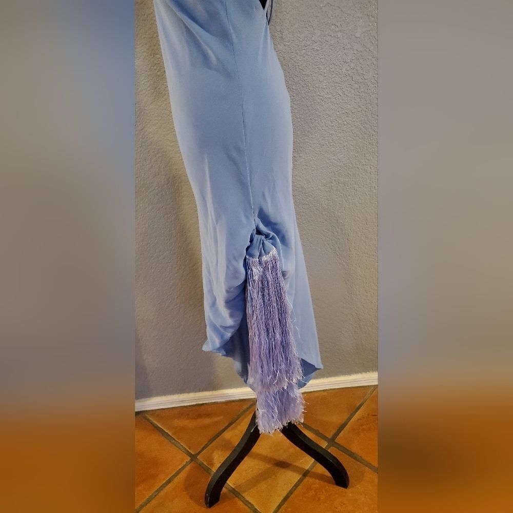 Cult Gaia Giselle Blue Tie Hem Stretch Silk Slip  Midi Dress Size L‎ - Picture 9 of 16